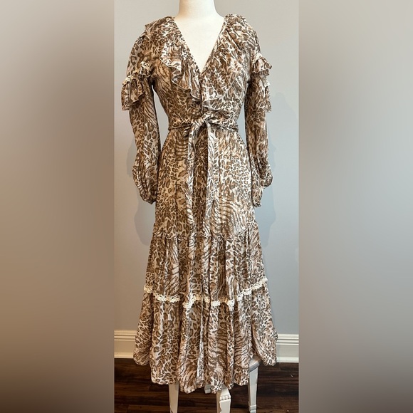 Spell & The Gypsy Leopard Print button detail ruffledAda Gown Size XSmall Boho - Picture 13 of 16